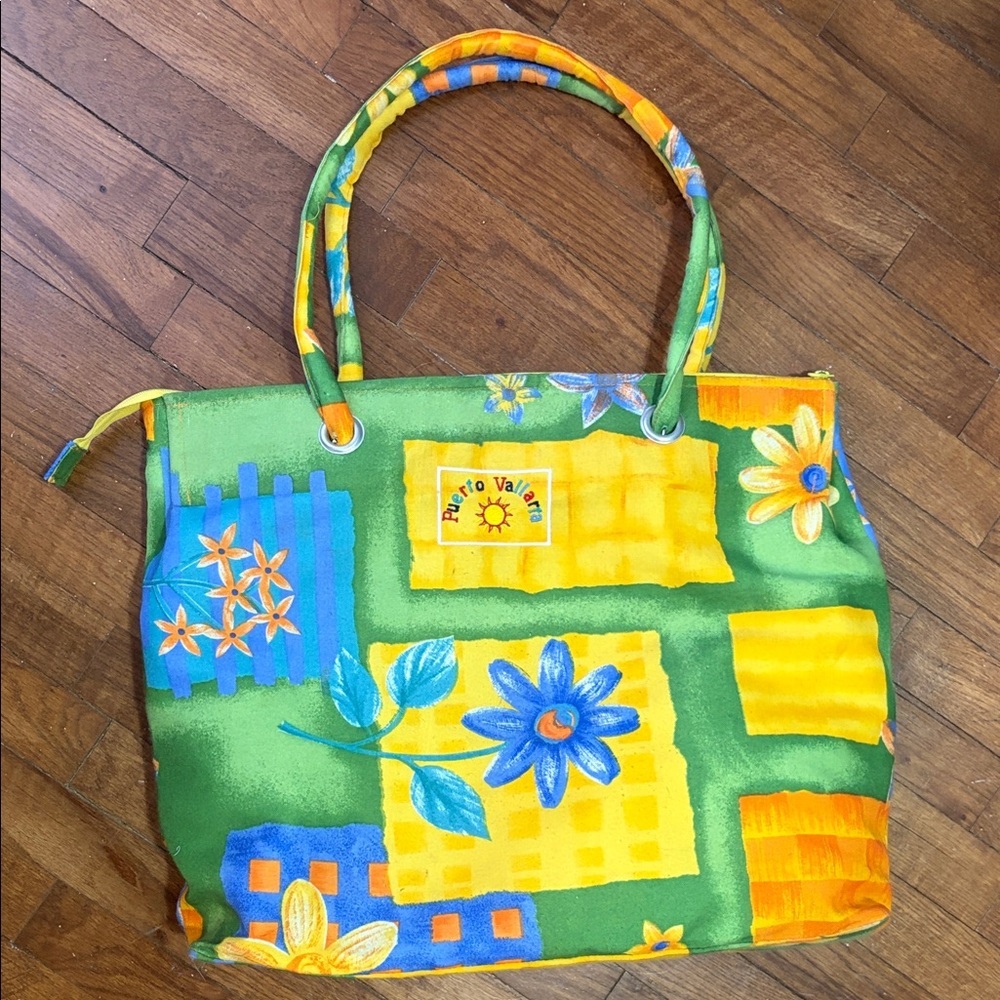Green and Yellow Floral‎ Tote Bag